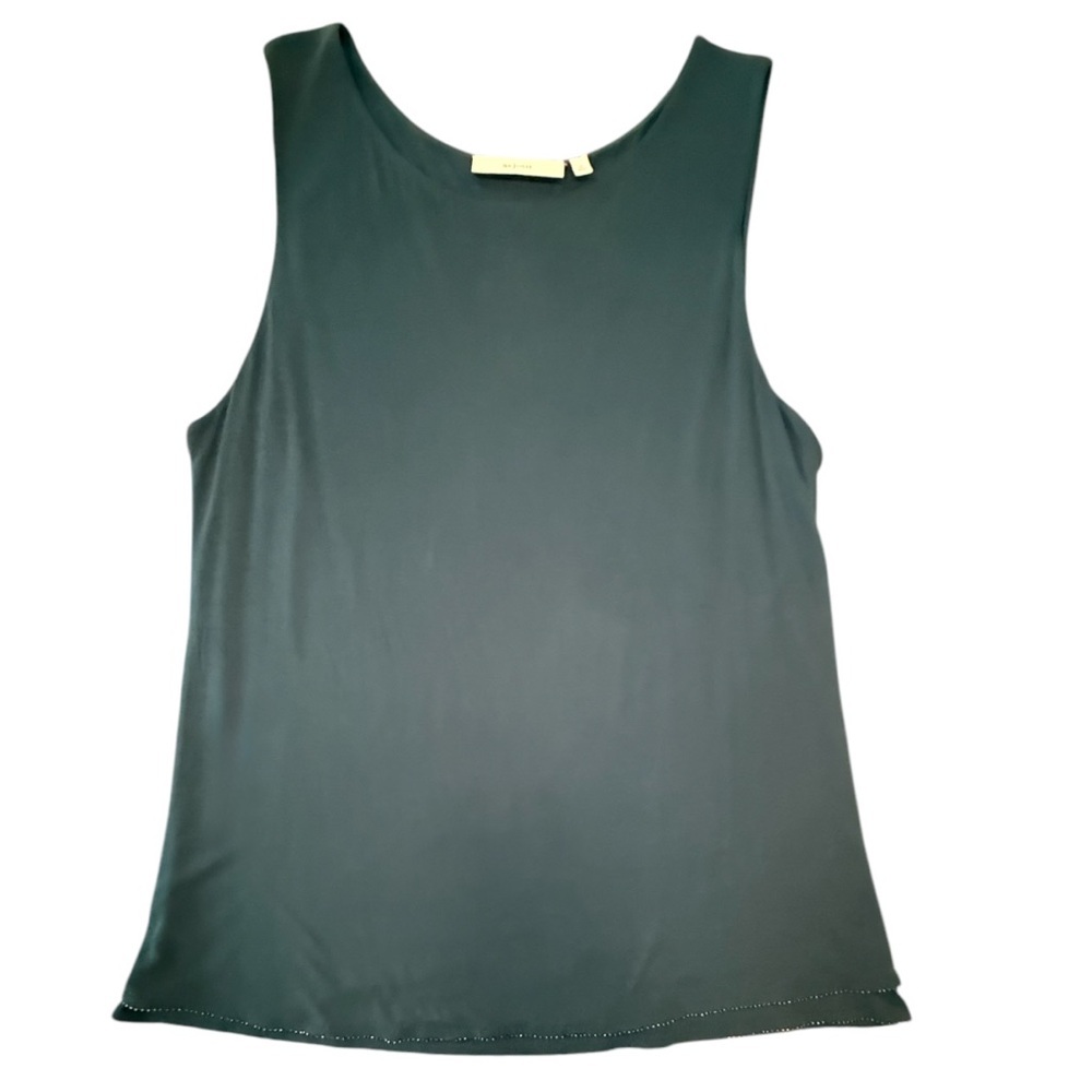 NWOT Sejour Green Sleeveless Blouse with Tiered Beaded Hem Size 1X MSRP $128